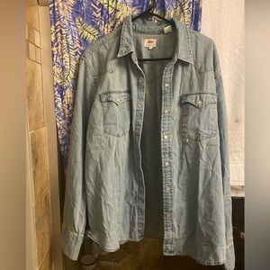 LEVI'S Men's Western Pearl Snap Button Down Long Sleeve Denim Jean Shirt XL